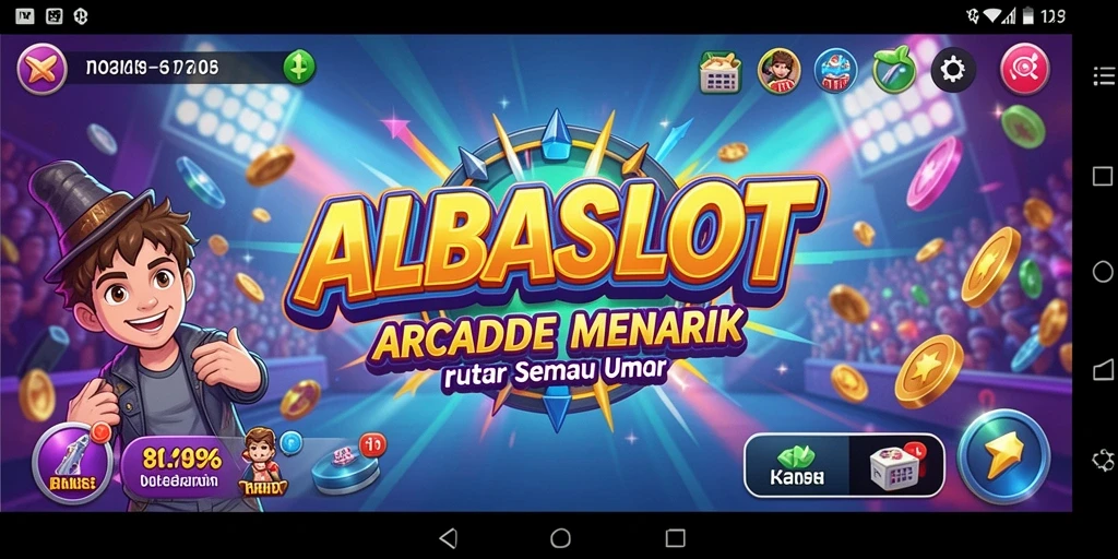 Tampilan utama gameplay ALBASLOT yang menarik dan penuh warna.