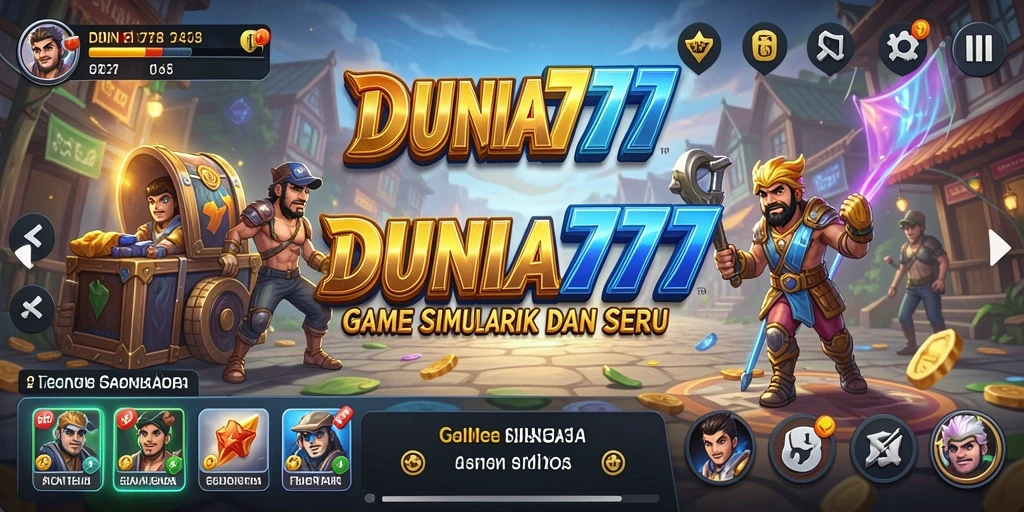 Tampilan gameplay <strong>DUNIA777</strong> dengan karakter yang berinteraksi dalam dunia virtual.