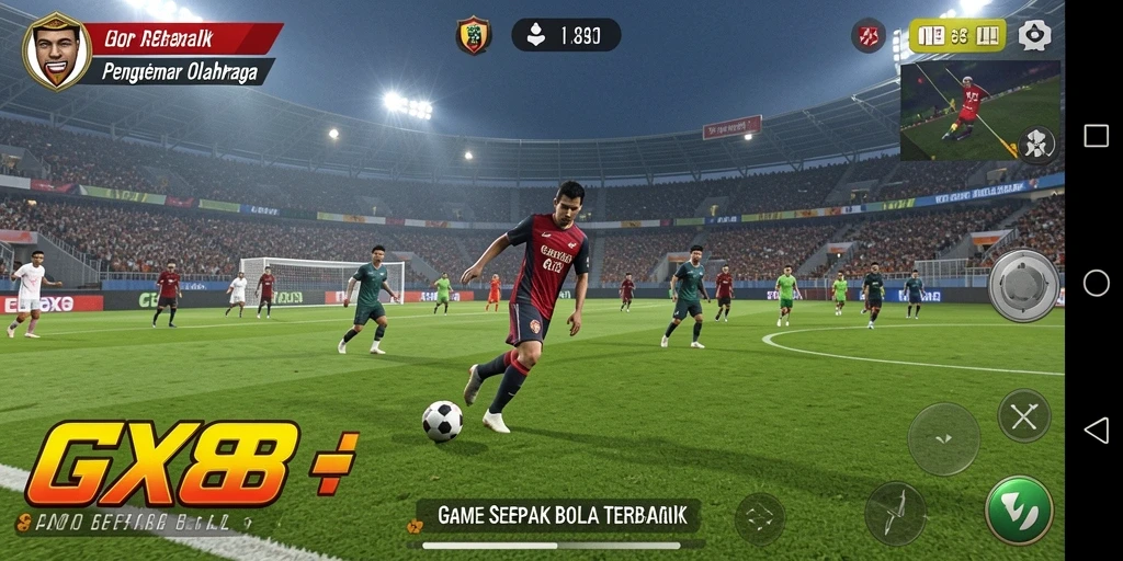 Tampilan gameplay seru dengan aksi sepak bola yang mendebarkan.