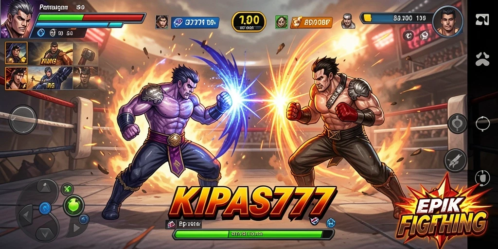 Screenshot gameplay seru dari KIPAS777 dengan pertarungan karakter.