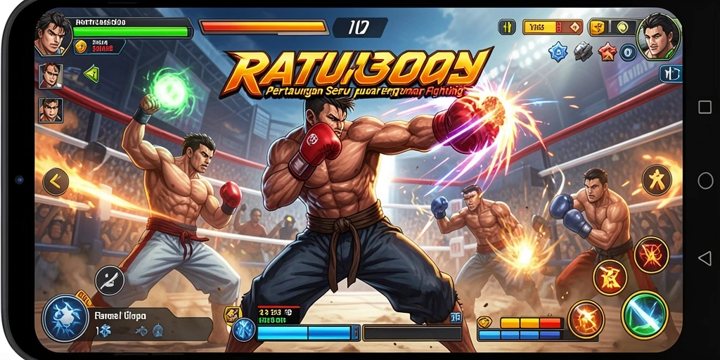 Tampilan gameplay seru dengan aksi pertarungan yang menegangkan.