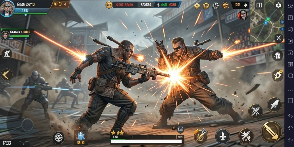 Screenshot utama menunjukkan aksi seru dari permainan Action RR33.