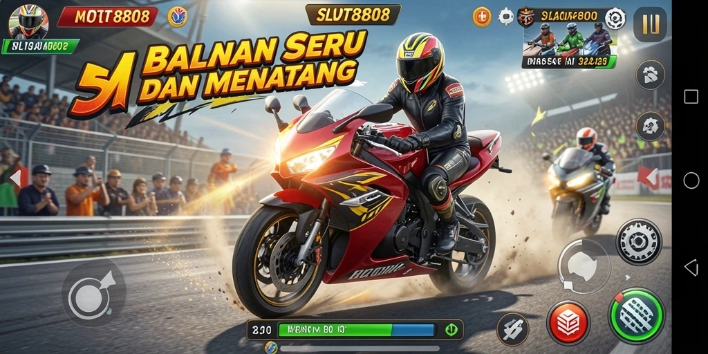 Gameplay menegangkan dari SLOT8808 dengan balapan motor cepat.