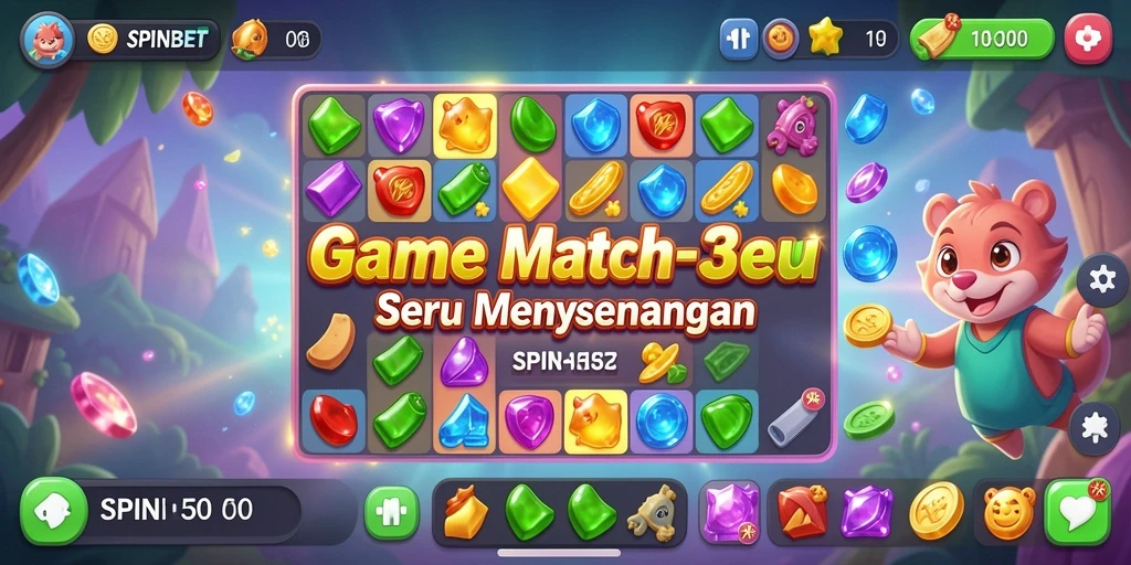 Tampilan gameplay SPINBET dengan simbol colorful yang menantang.