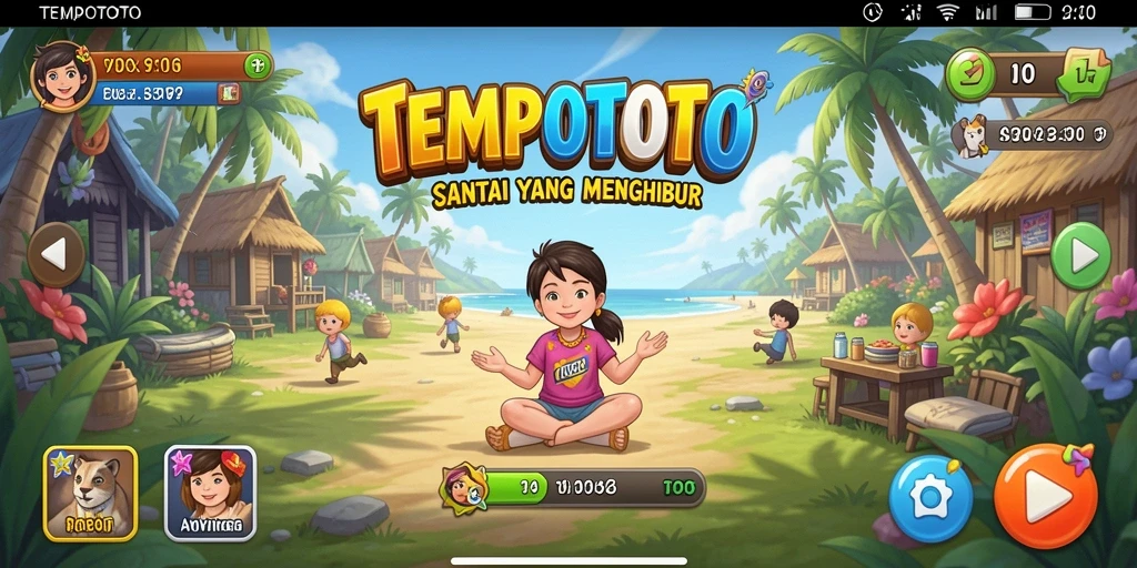 Tampilan gameplay TEMPOTOTO yang penuh warna dan menarik.